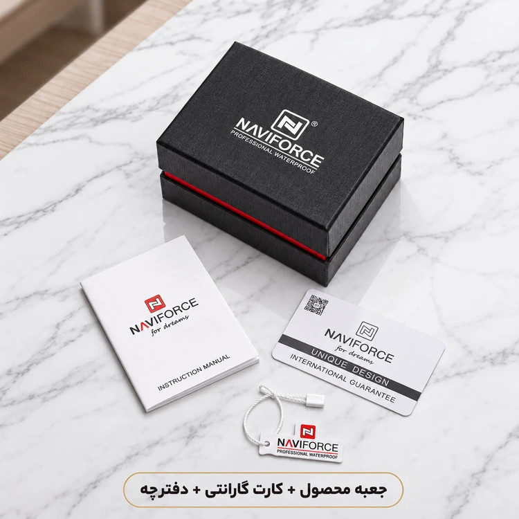 ساعت مچی مردانه Naviforce مدل NF8048 | بند استیل نقره ای، صفحه مشکی، سه موتور فعال